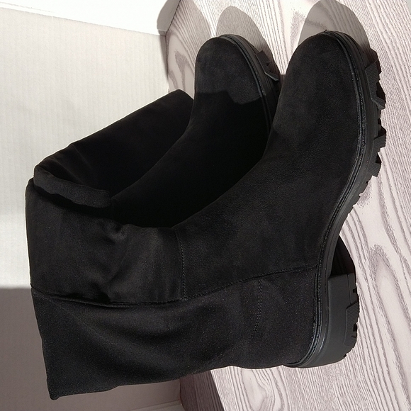 Unisa Black Tall Knee Faux Suede Boots Slip-On Elastic - Picture 10 of 16